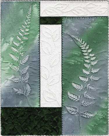 Green Ferns 8x10 sunprint Mini Art Quilt, Sue Andrus Gardens